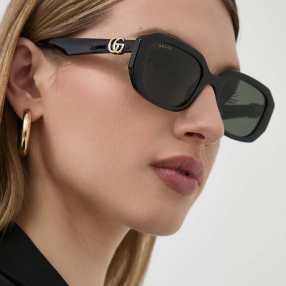 Gucci GG1535S 001 Sunglasses Black Geometric Frame, Grey Lenses main image 8